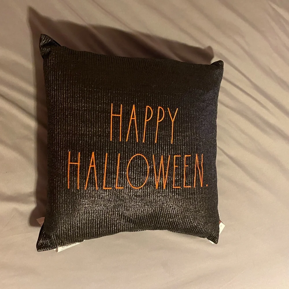 Rae Dunn Halloween Pillow - Black with Orange Text